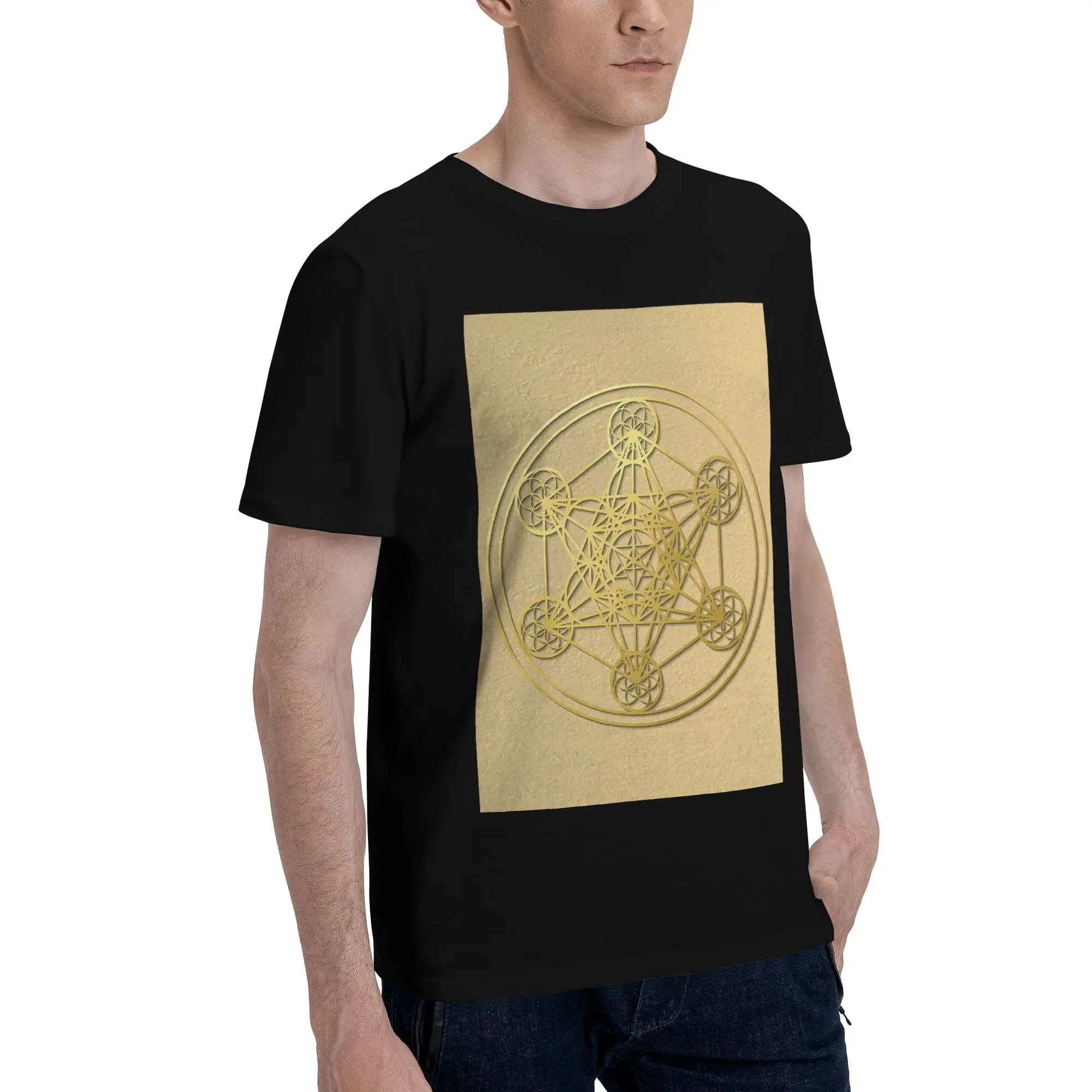 

Metatron Cube Священная Мандала Исцеляющий Амулет Мужская Футболка Плюс Размер Футболки Мужские Хлопковые Футболки с Круглым Вырезом Короткие Летние Мужские