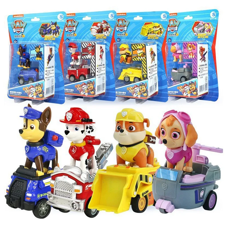 Original BOX 1PC Hot Paw Patrol Super Paws Mighty PUP Action Figure Anime Doll Mini Vehicle Block Children Toy Birthday Gift