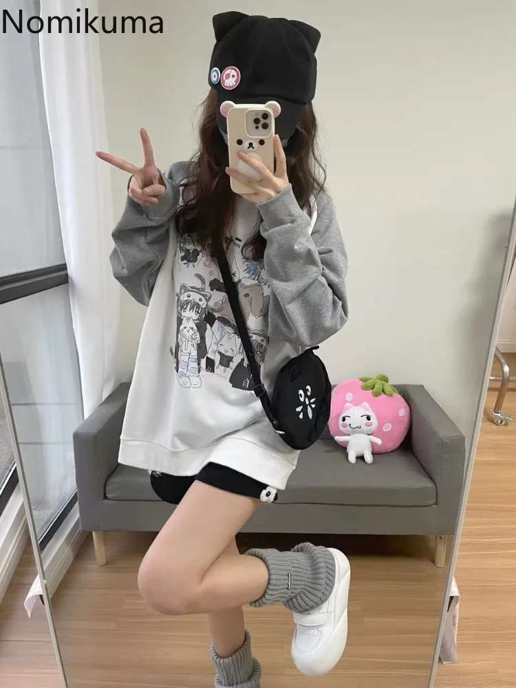 Cotton Cat Print Hoodies Women Streetwear Chic Long Sleeve Sweatshirts Casual Korean Oversized Hoodie Y2k Tops 2024 Ropa Mujer