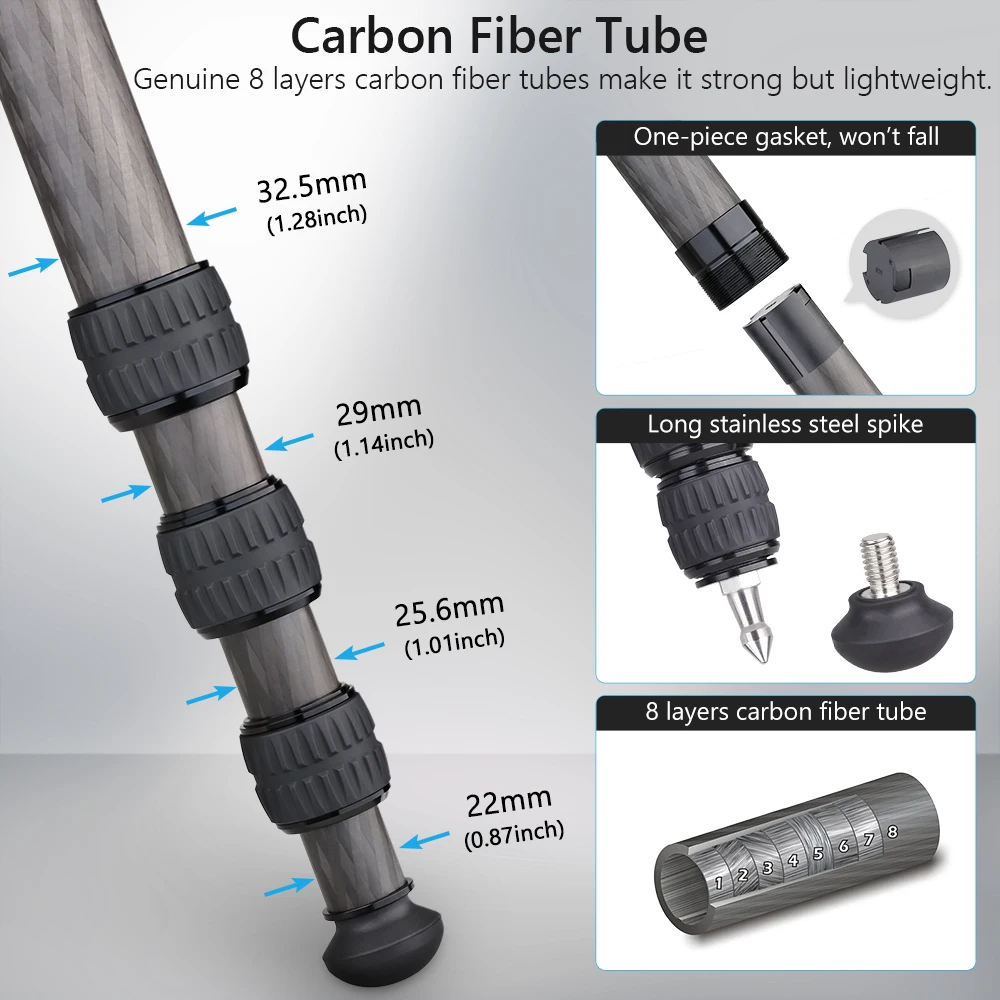 Trípode compacto de fibra de carbono con bolsa de piedra, soporte de cámara de viaje resistente INNOREL CT324C para videocámara Canon, Sony, Nikon,