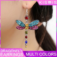 Fashion Classic Personality Lady Stonego Multi Colors Dragonfly Shaped Earring