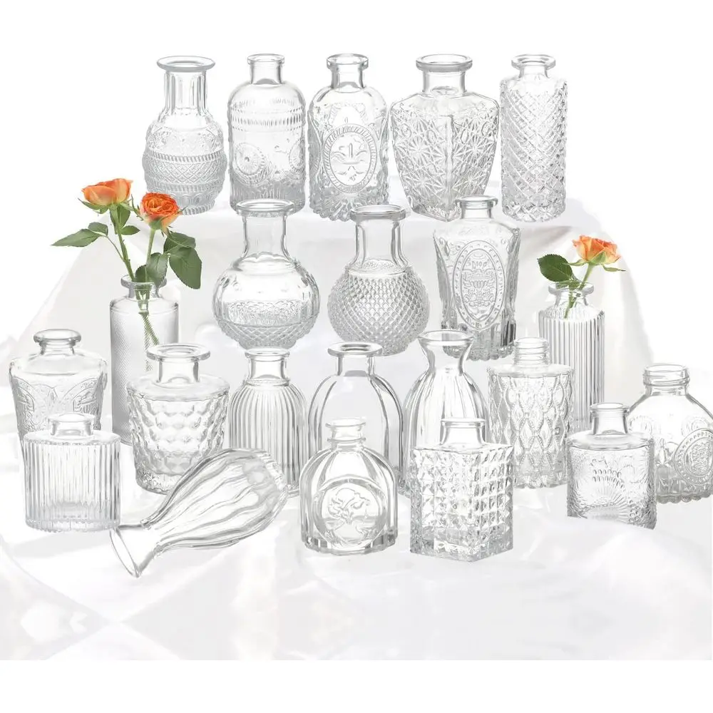 

Набор стеклянных ваз для цветов, 22 шт., маленькие вазы или подставки, прозрачные центральные элементы, миниатюрные оптовые поставки, деревенские свадебные украшения, винтажный декор для дома и стола