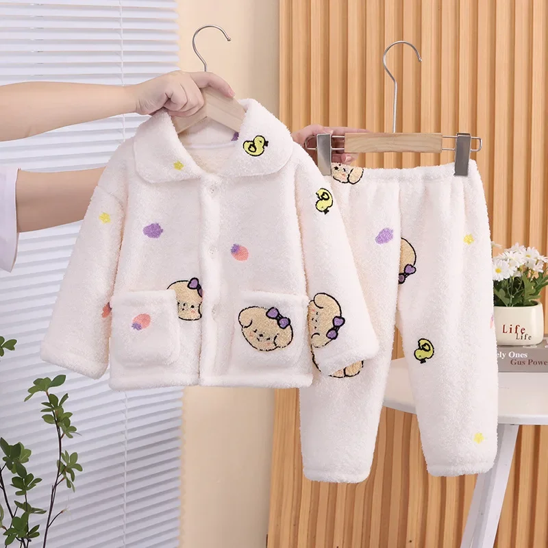 

New Winter Baby Girls Clothes Kids Pajamas Children Thick Warm Coat Pants 2Pcs/Sets Infant Cartoon Costume Toddler Tracksuits