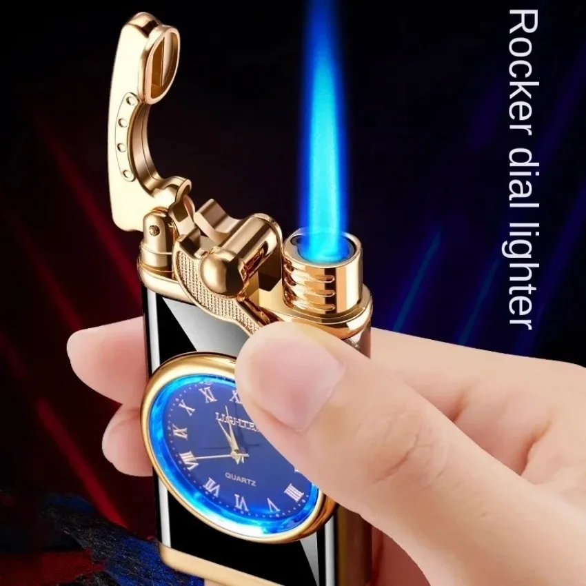 

Creative Real Watch Design Windproof Lighter, Rocker Arm Auto Ignition Straight Blue Flame Cigarette Lighter, Ideal Gift for Men