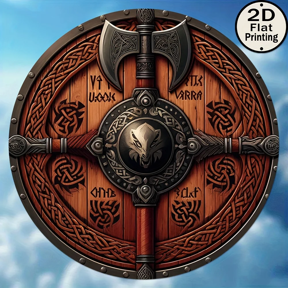 Warrior's Shield Retro 8x8 Aluminum Sign, 2D Flat Wall Art Home Decor Gift