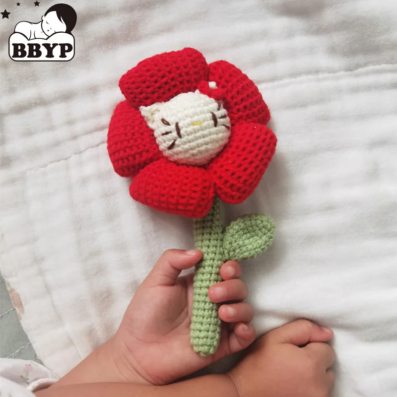 Handmade Crochet Cartoon Animal Flower Baby Rattle Toys Safe Cotton Newborn Handhold Teething Ring Baby Gum Pain Relief Teether