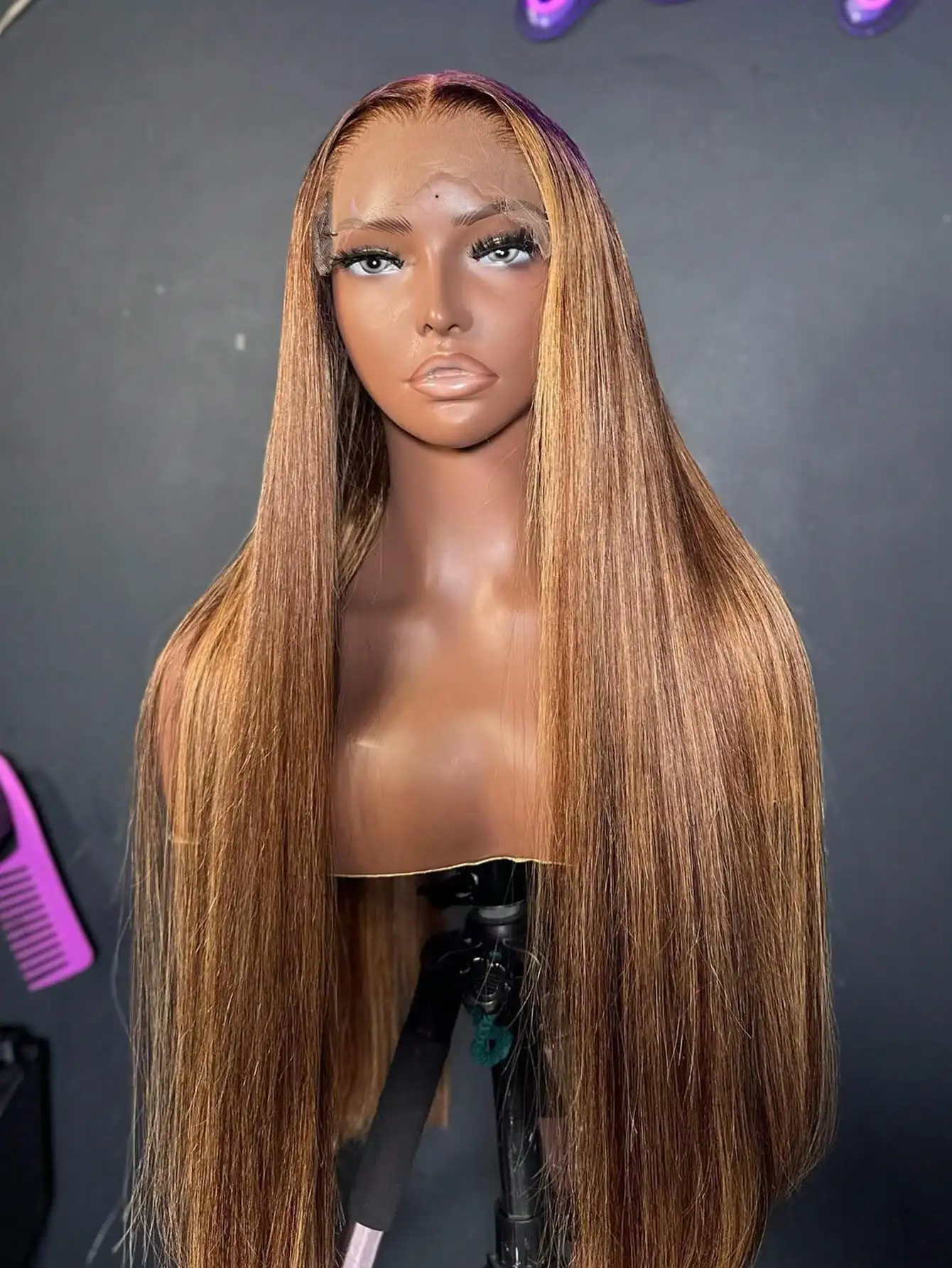 200% تسليط الضوء على شعر مستعار 13x4 HD الدانتيل الشفاف الباروكات الأمامية العسل شقراء شعر طبيعي مفرود الباروكات للنساء 34 بوصة قبل قطعها