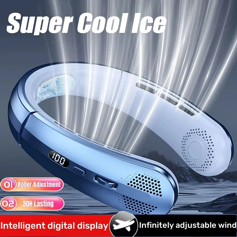 

8000mAh Hanging Neck Fan Portable Bladeless Mini USB Rechargeable Mute LED Digital Display Electric Fan Summer Air Cooler Fan