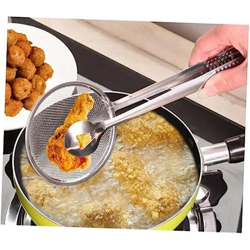 Pinzas para freír de acero inoxidable resistentes a altas temperaturas, cuchara para pescar alimentos, pinzas para drenar alimentos, patas de pollo frito 28x10cm