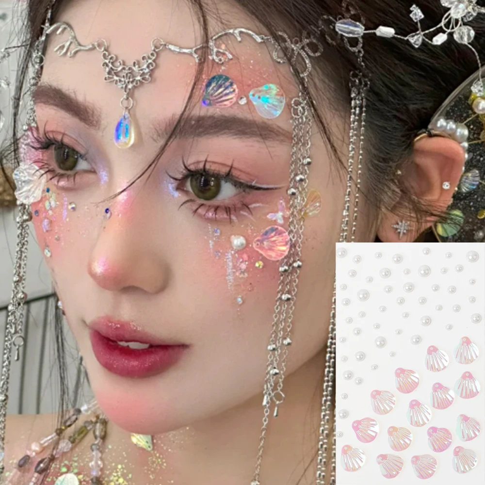 Pearl Diamond Sticker Mermaid Face Body Party Eyeshadow Makeup DIY Rhinestone Temporary Tattoo Self Adhesive Decoration Stickers