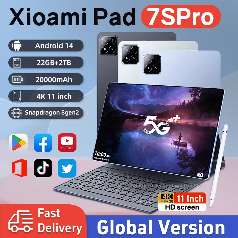 Original Global Edition 2025 New TabletPC Pad 7S Pro snapdragon  22GB+2TB 5G TabletDual SlM WlFl tablet  8gen2Android 14 HD 4K