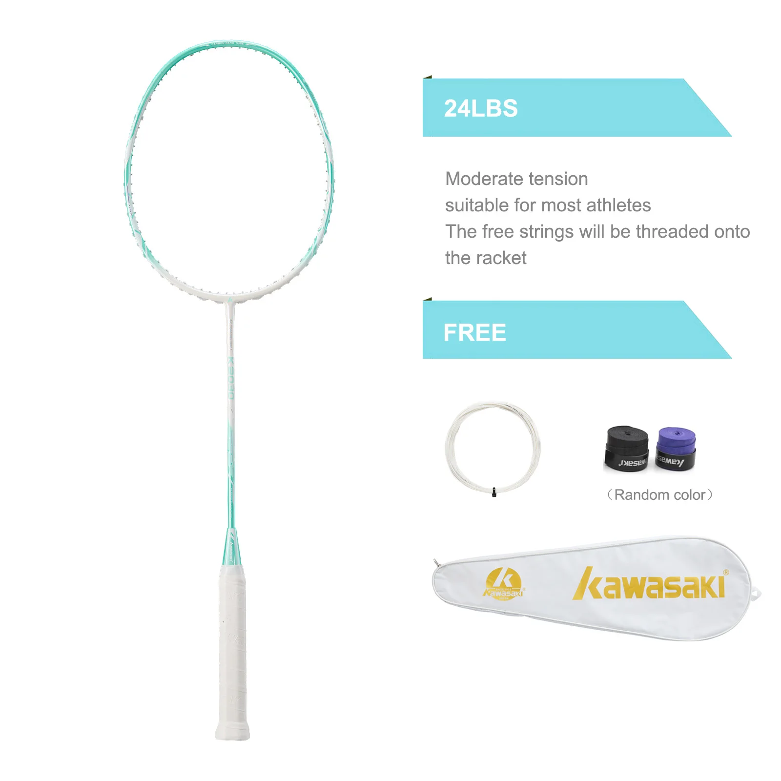 Kawasaki raquette badminton Koolstofvezel 5U Ultra Licht Badminton Ontwerp voor Vrouwelijke Met Badminton Accessoires K2030