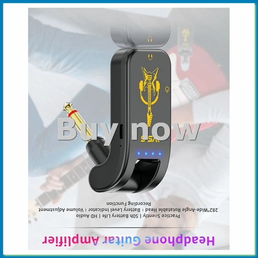 Portable Guitar Headphone Mini Amp with Rechargeable Lithium Battery and Swivel Audio Jack - Perfect for Guitar Practice-ABHG