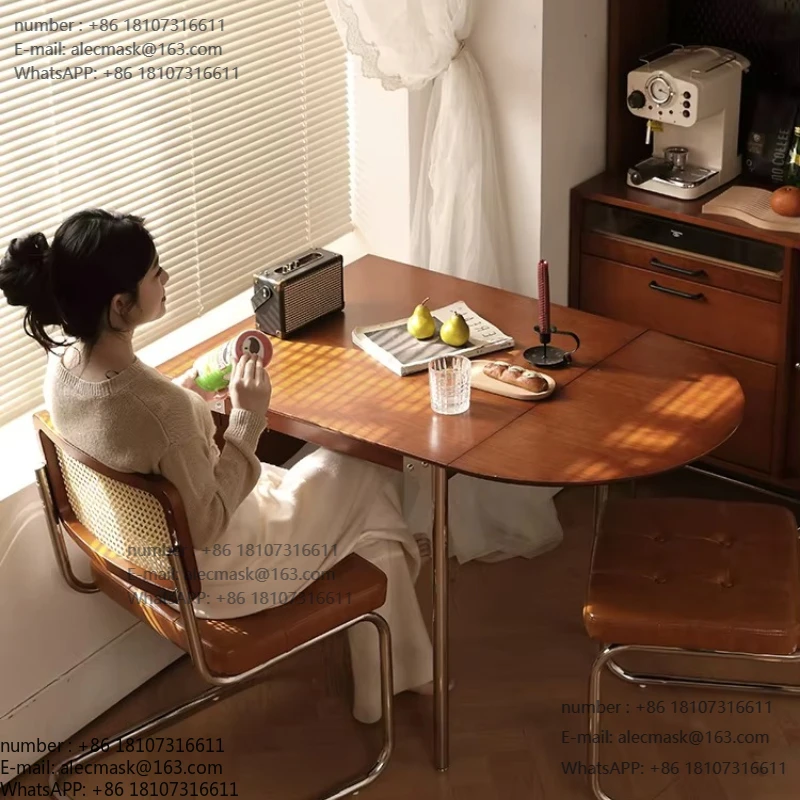 

Retro Design and Extendable Feature Wood Folding Dining Table Oval Vintage Folding Dining Chair Set for Home Small Spaces