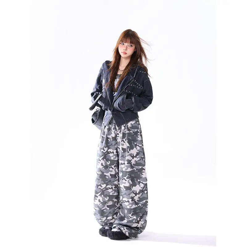 American Y2K retro washed distressed rivet zipper jacket for women autumn short hooded sweatshirt for men