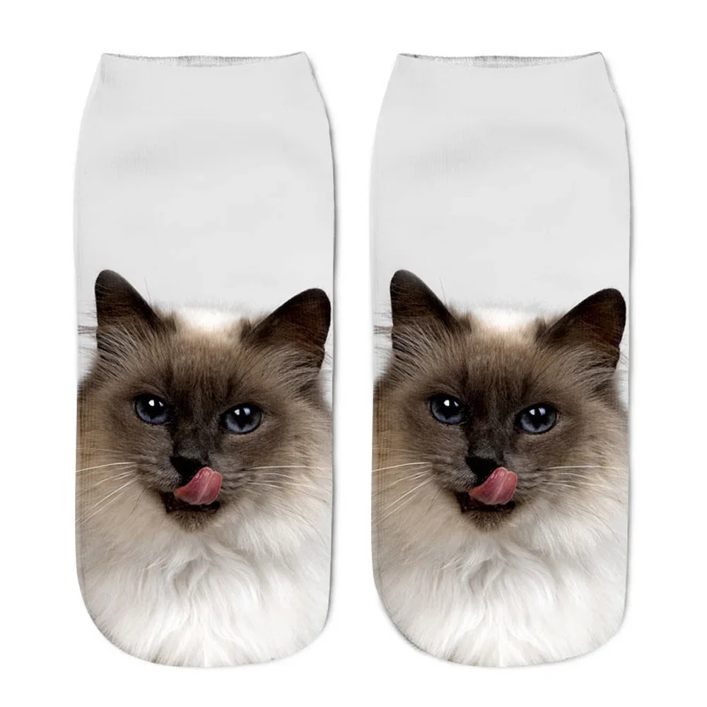 Cute Cat Face Low Ankle Socks for Women - Colorful and Fun Cartoon Print with Multiple Kittens - New Arrival