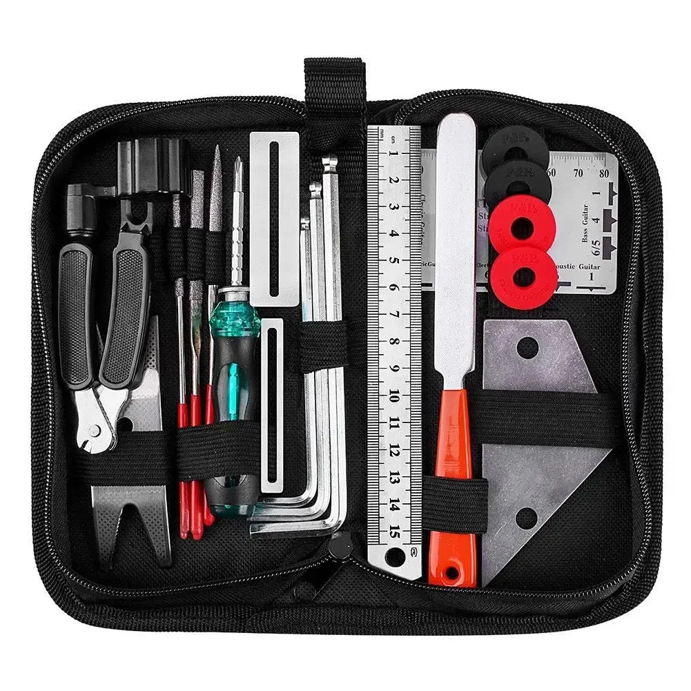 

Guitar Tool Kit Repairing Maintenance Tools Guitar Care 3 in 1 String Winder Leveling Action Ruler Fret Sanding File Set 20PCS