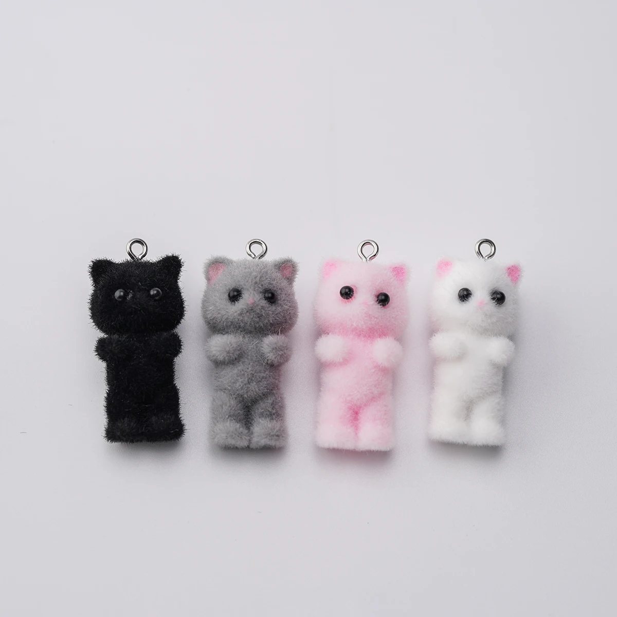 80pcs Fluffy Flocking Animal cat Charms 3D cartoon Resin Doll Pendant for make DIY Jewelry Keychain Necklace Earring Accessories