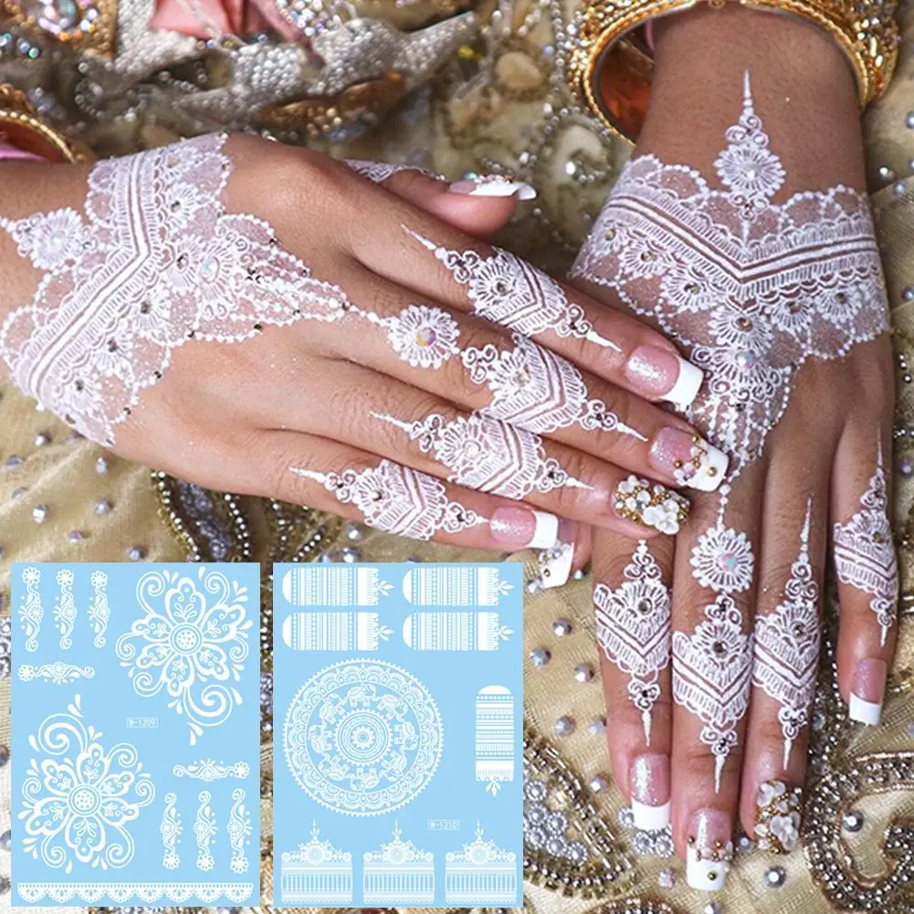 Adesivo per tatuaggio in pizzo bianco Festival del sud-est asiatico Tatuaggio all'henné bianco per moda ed eventi C4M9