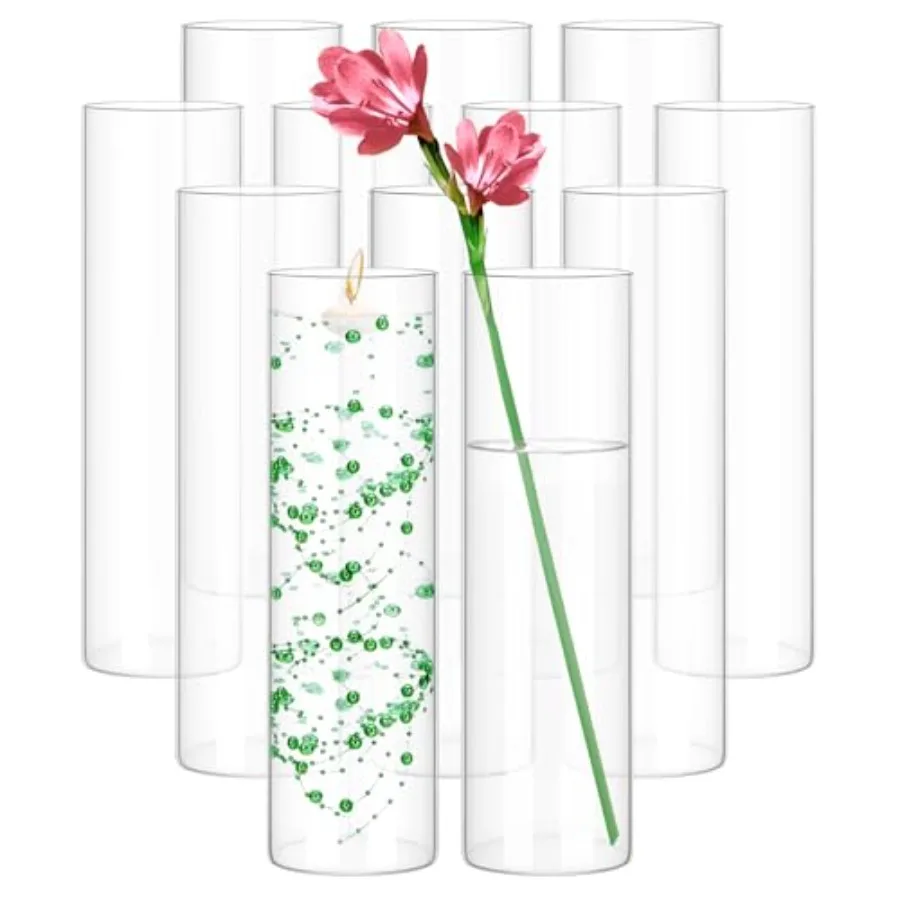 12 Pack Glass Cylinder Vases for wedding centerpieces and party decor clear tempered glass 12 inch tall with 3.35 inch diameter