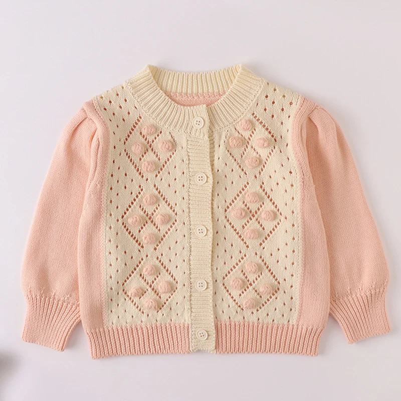 

Winter Spring Toddler Baby Girls Sweater Coat Long Sleeved Stitching Hollowed Out Newborn Baby Girls Knitting Cardigan Coat