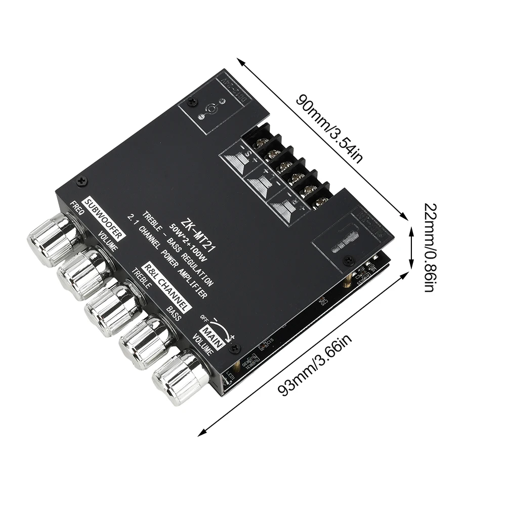ZK-MT21 2.1 채널 BT 5.0 서브우퍼 앰프 보드 DC12~24V 50W X 2+100W 파워 오디오 스테레오 앰프 보드 베이스 AMP AUX