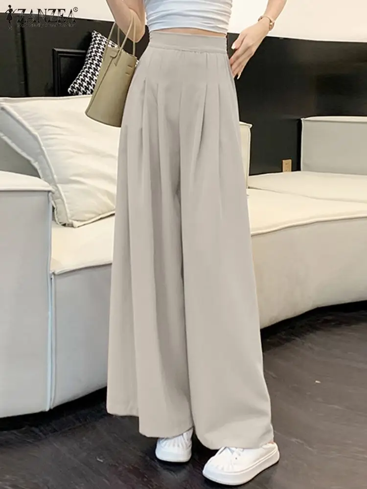 ZANZEA Autumn Women Wide Leg Pants Elegant High Waist Solid Pantalon Trousers Causal Loose Work Holiday Palazzo Female Long Pant