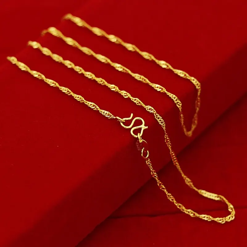 TIEEFEGO 2022 New 24K Gold Necklace 45CM Box Chain/Water Ripple/Single Water Ripple Necklace With Chain For Woman Jewelry Gift