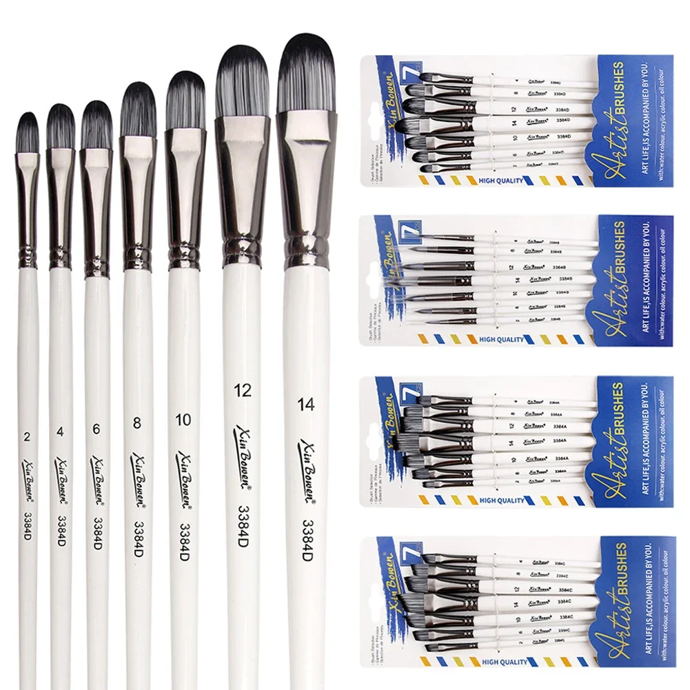 7/10Pcs Different Shape Paint Brushes Set for Art Acrylic Gouache Oil Watercolor Artist Canvas Synthetic Nylon Hair Paint Brush