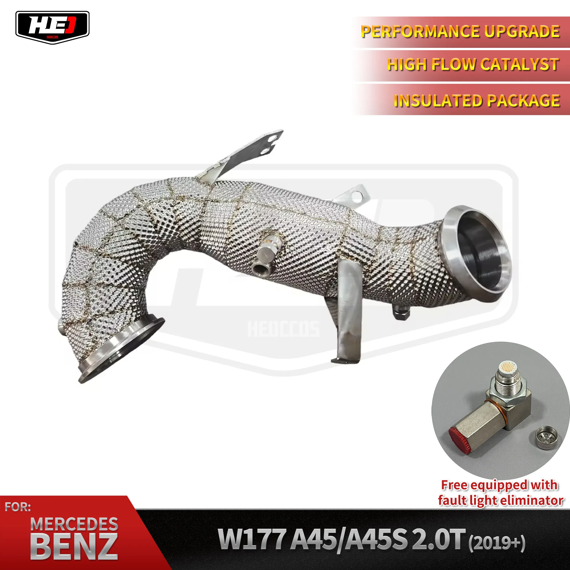 HEO Stainless Steel Catted Heatshield Downpipe for Mercedes-Benz A45 A45S AMG W177 M139 2.0T 2019+ Racing Downpipe