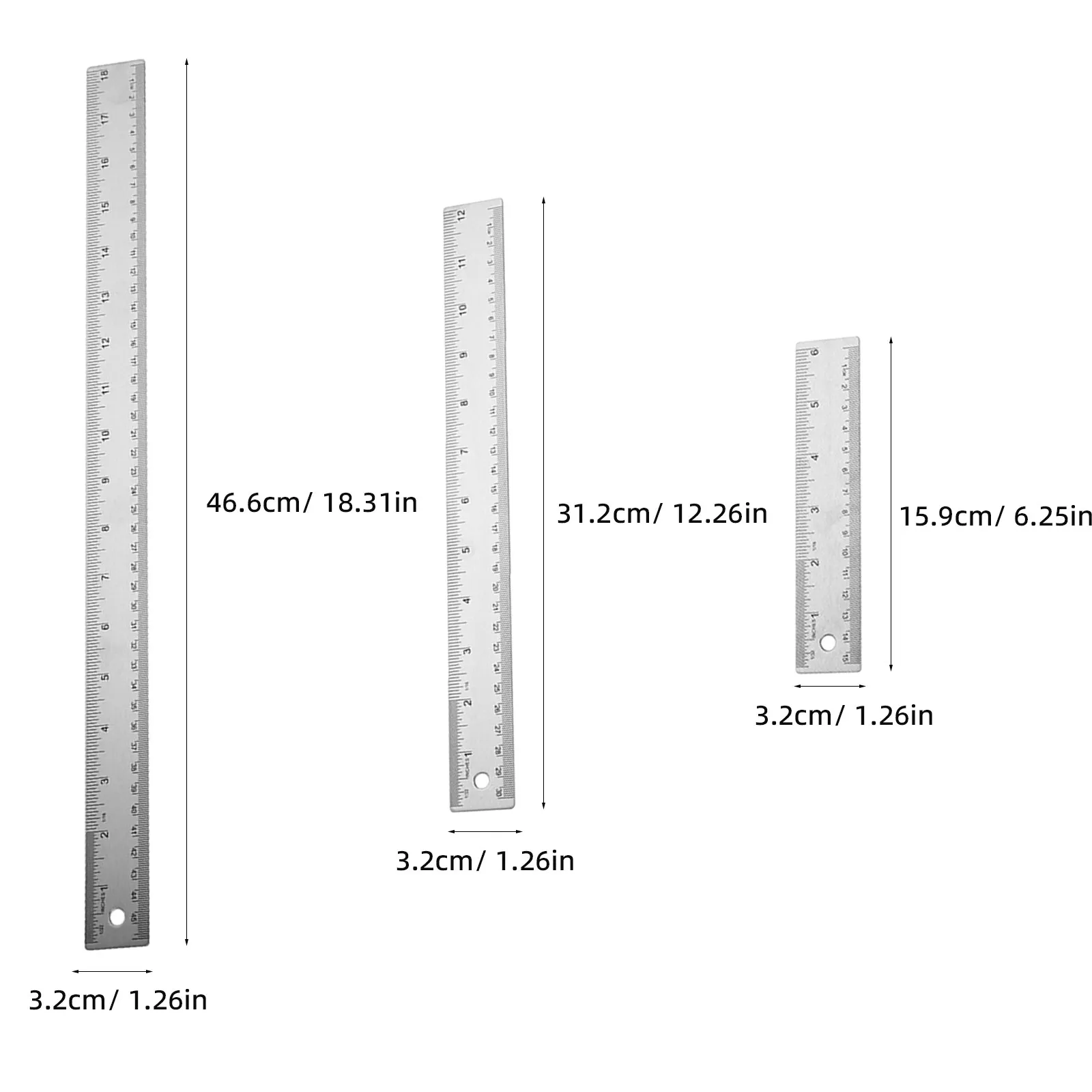 6Pcs Stainless Steel Ruler Set Dual Scale Non Slip Cork Backing Precision Metal Measuring Tool for Drafting Sewing Woodworking
