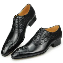 Italy Men's Shoes Prince Classic Modern Formal Oxford Wingtip Lace Up Dress Shoes Handmade Black Genuine Leather Free Shipping