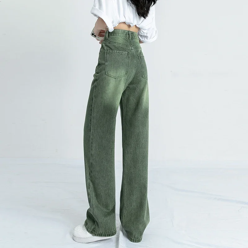 ZOENOVA  Baggy Jeans Green Woman 2022 Vintage Streetwear Y2k Korean Fashion Jean Denim Pants Straight  Wide Leg Female Overalls