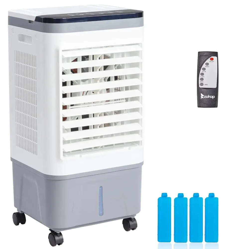 

Портативный испарительный охладитель воздуха Swamp Cooler с пультом ДУ и таймером на 12 часов, 461 CFM, с резервуаром для воды на 5 галлонов, 3-в-1, настраиваемый