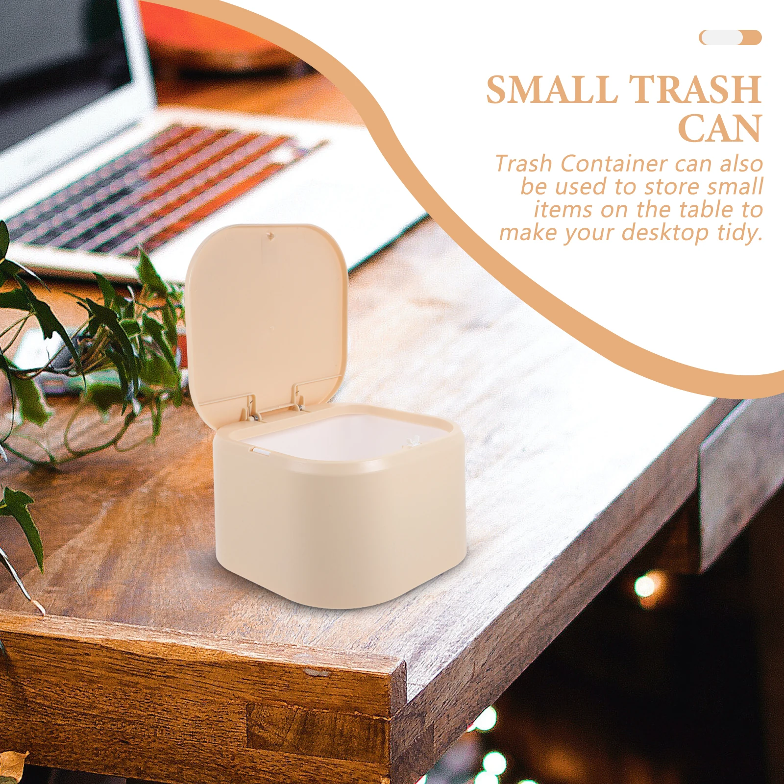 

Slim 18.5x18.5x11.5cm Desktop Trash Can Small Garbage Bin Lightweight Cover Design Isolate Taste Food Waste Tea Bag Wrapper Gum