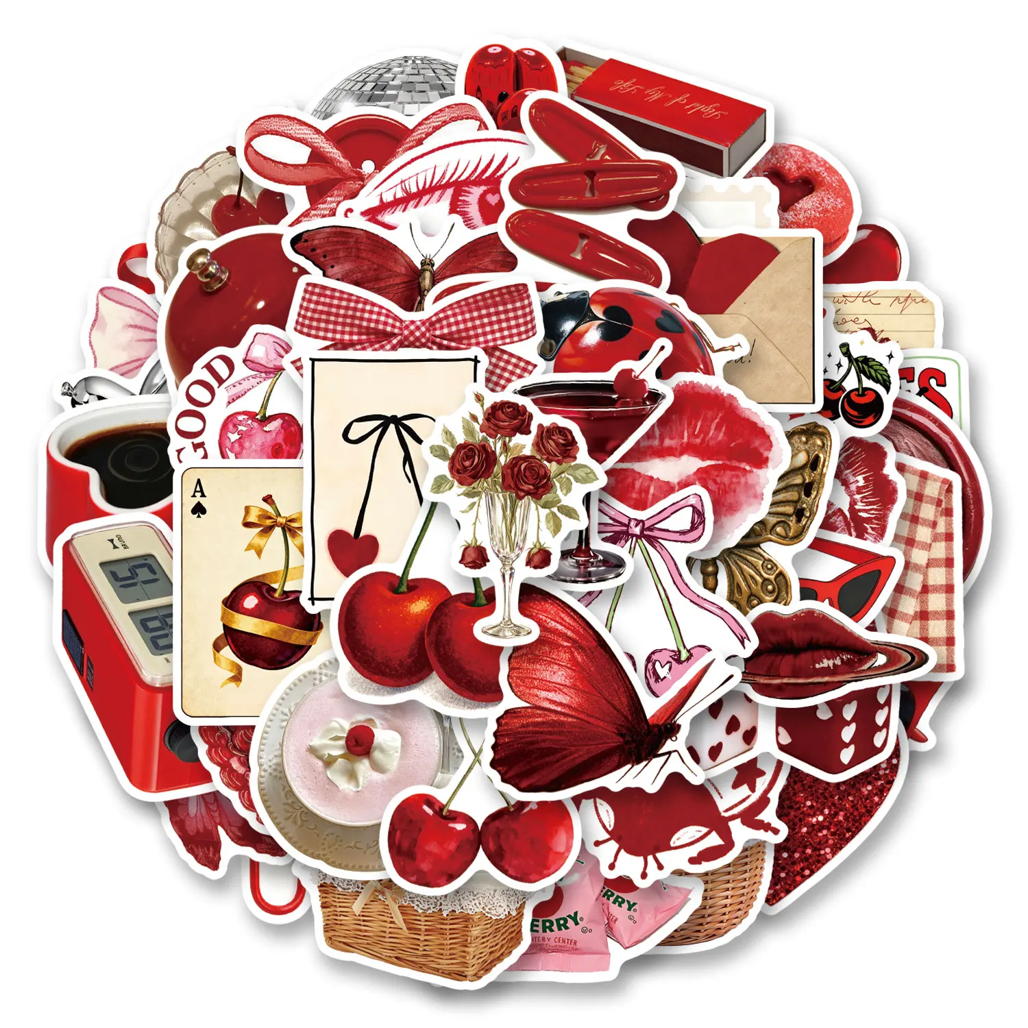 50pcs Red Ins Graffiti Stickers, Aesthetics Stickers Water B