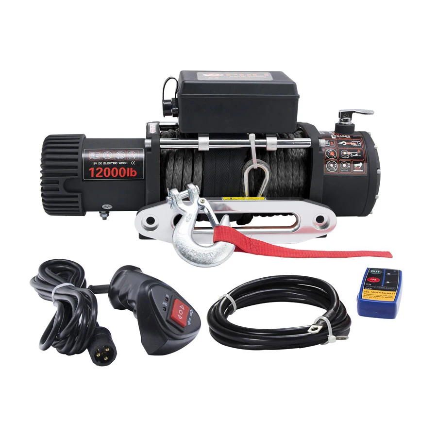 Factory price off road recovery 12V/24V  4*4 car electric winch 12000lbs with synthetic rope