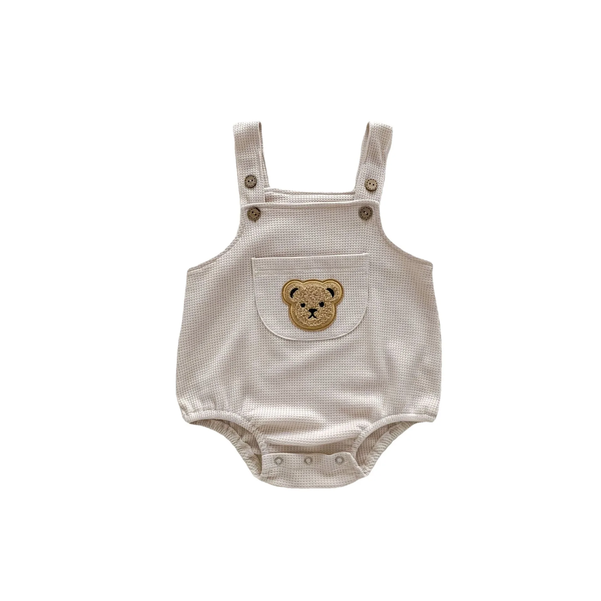 Infant Kids Cotton Clothing Set 2pcs 유아복 Baby Girls Boys Summer Short Sleeve Solid Top T-shirts Strap Pocket Bear Bodysuits