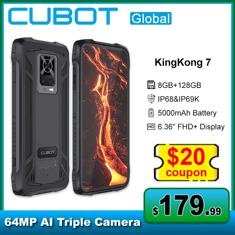 

Смартфон Cubot KingKong 7 защищенный, экран 6,36 дюйма, IP68 и IP69K, 8 ГБ + 128 Гб/256 ГБ, аккумулятор 5000 мАч, Android 11, тройная камера 64 мп