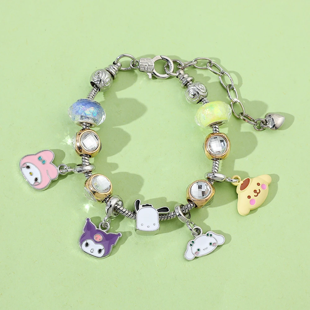 Anime Sanrio Bracelet Cartoon Figure, Kuromi Melody, Cinnamoroll, Metal Beads, DIY Pendant, Kawaii Jewelry