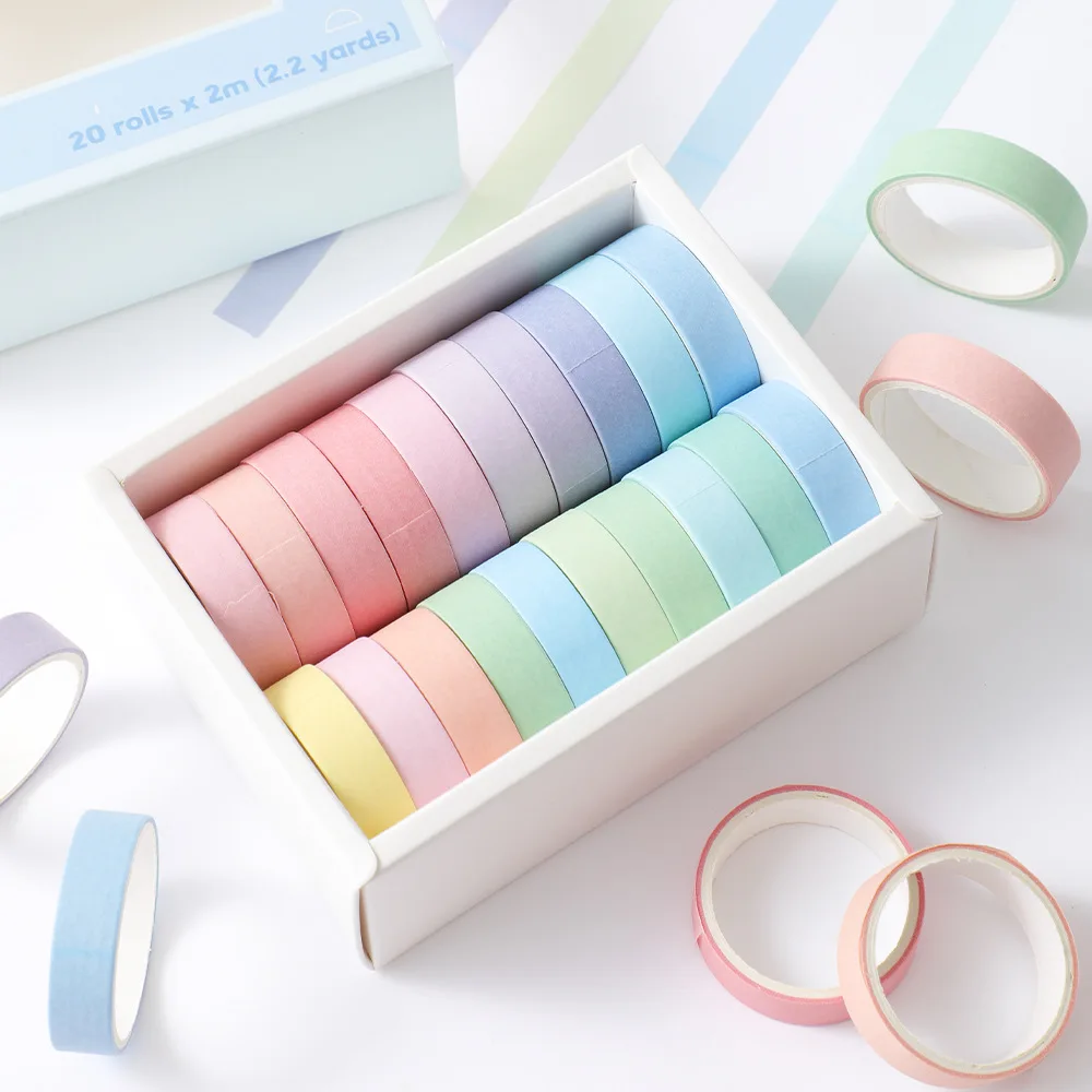 

20 рулонов Macaron Rainbow Washi, набор лент шириной 10 мм, красочная декоративная малярная лента для рукоделия F7855