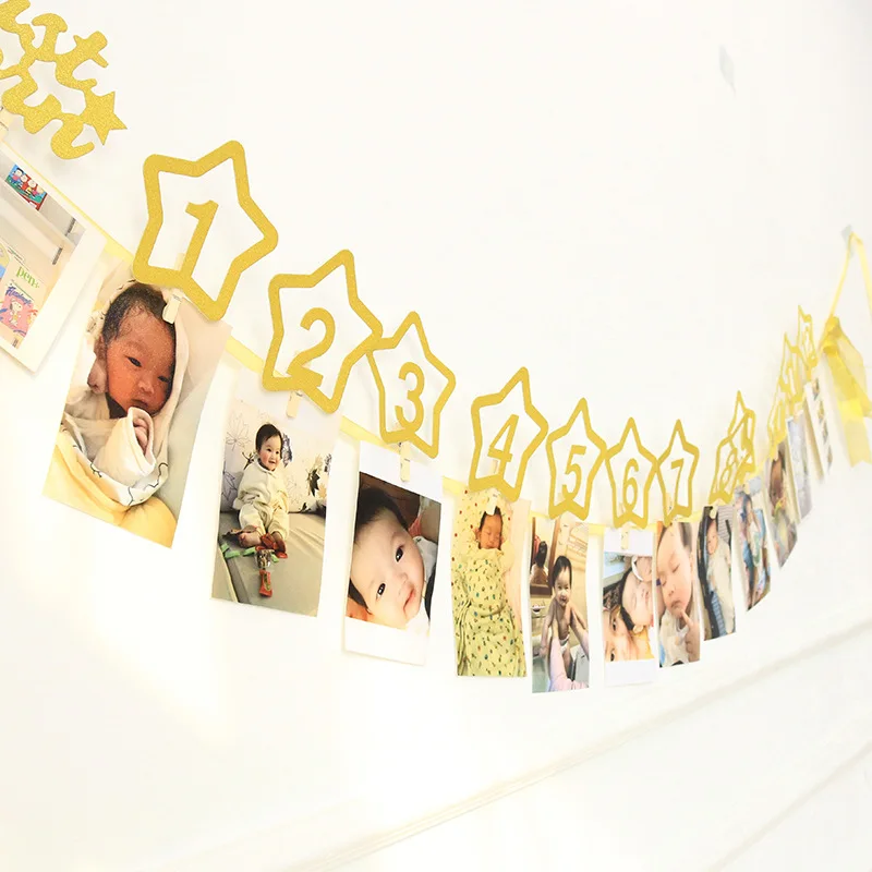 12 Months Photo Frame Banner First Happy Birthday Party Decorations Kids 1st Baby Boy Girl 1 One Year Birthday Supplies