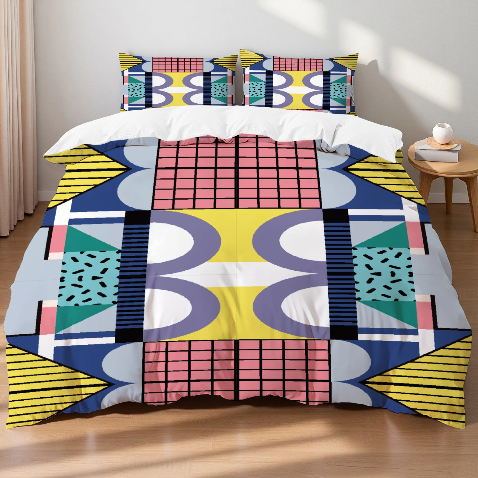 Teal Blue Aztec Geo Bedding Set Breathable Wrinkle-Free Duvet Cover Pillowcase For Home Bedroom Decor