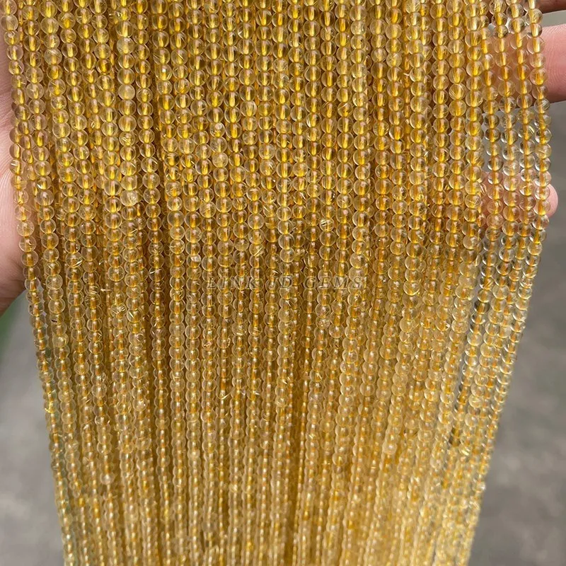 주얼리 제작용 루즈 스페이서 작은 원형 비즈, 천연석 금 루티드 쿼츠 비즈, DIY 목걸이 팔찌 액세서리, 3mm