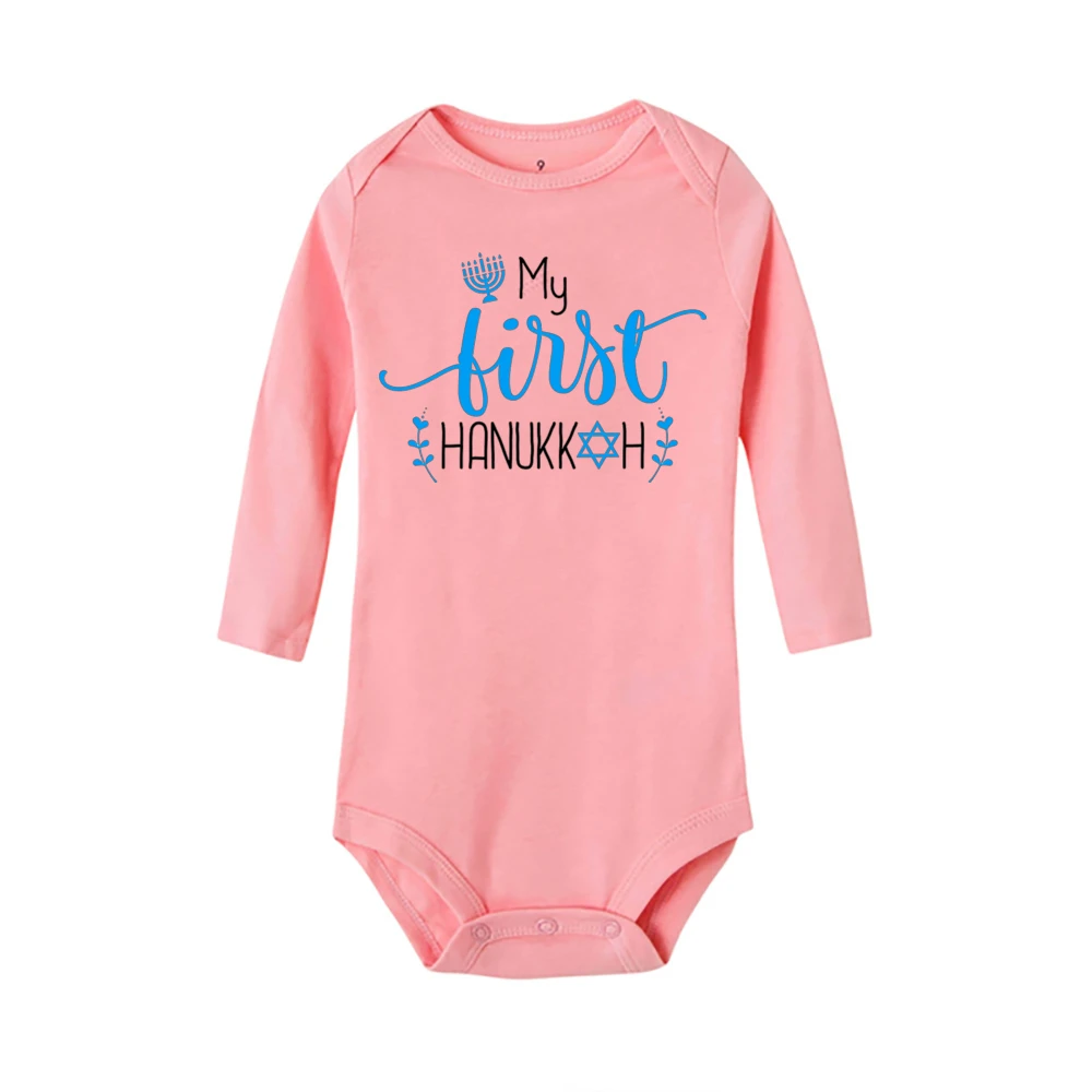 My 1st Hanukkah Print  Newborn Rompers Chanukah Baby Girl Boy Clothes Long Sleeve Infant Bodysuits Kids Festive Jumpsuit Outfits