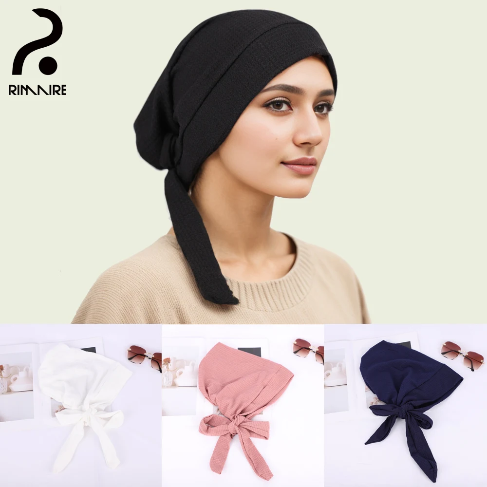 Classic Muslim Women Tie-Back Closure Undercap Fashion Solid Adjustable Islam Turban Hat Ladies Hair Cover Cap Wholesale RIMAIRE