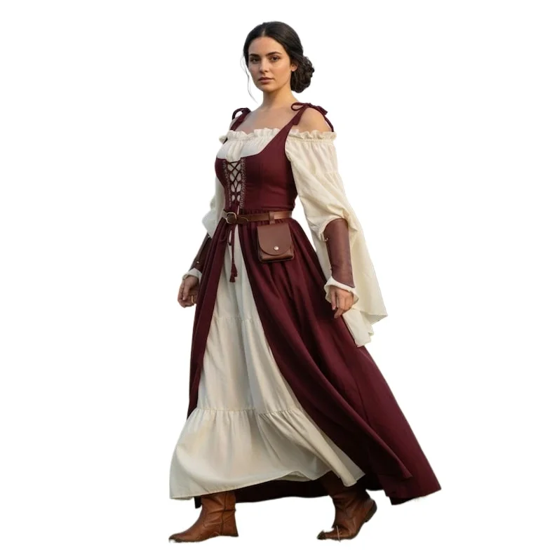 Mittelalterliches Schnürkleid Renaissance-Bauernkleid Wikinger-Fantasy-Outfit Cottagecore Maxikleid
