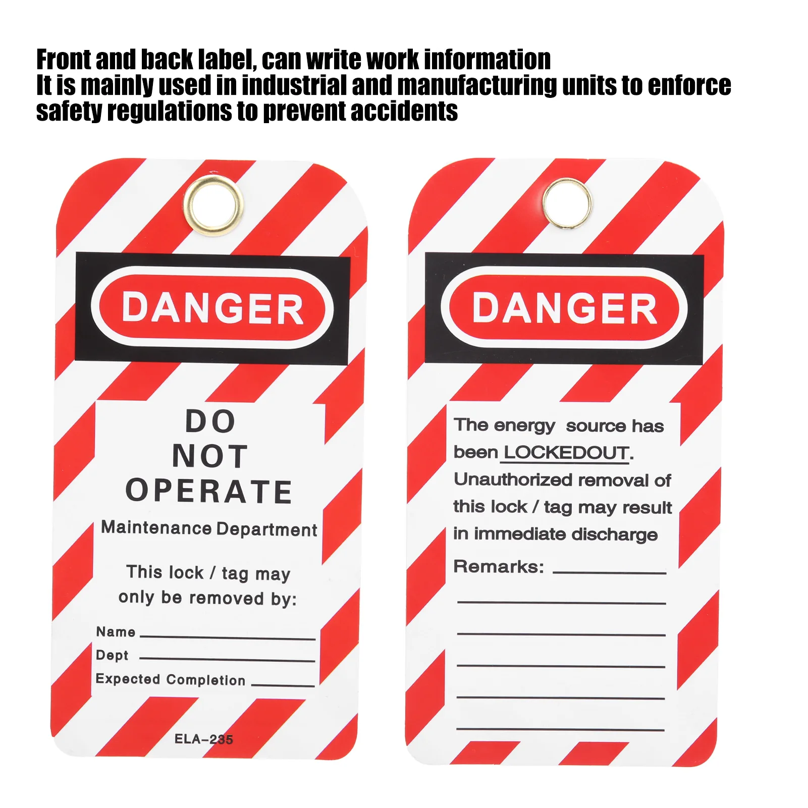 Lockout Tag Danger Do Not Operate Safety Warning Front / Back Label PVC for Equipment Danger Tag Danger Tagout Lockout Tag