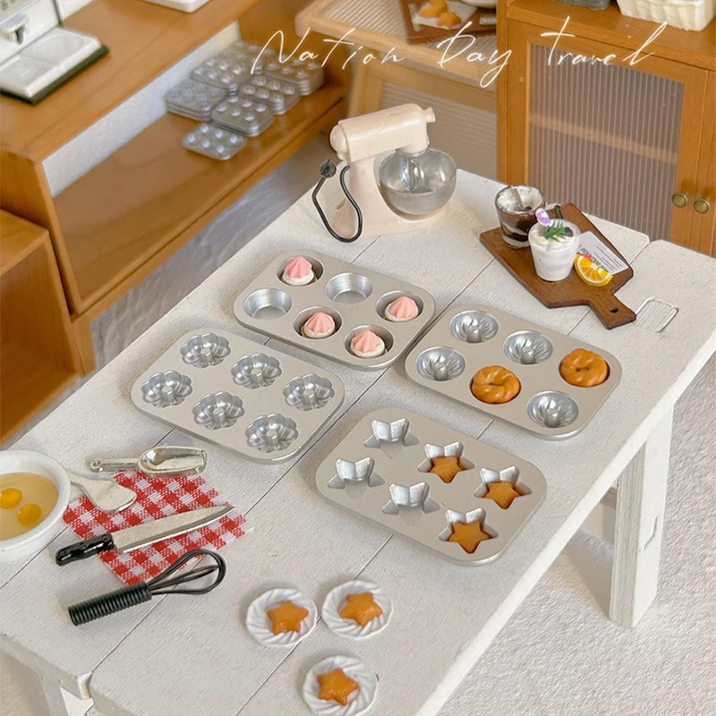 Accesorios en miniatura para casa de muñecas, Mini plato, bandeja para hornear en miniatura, juguetes de cocina, casa de muñecas, molde para pan, bandeja para pastel, 1 ud.