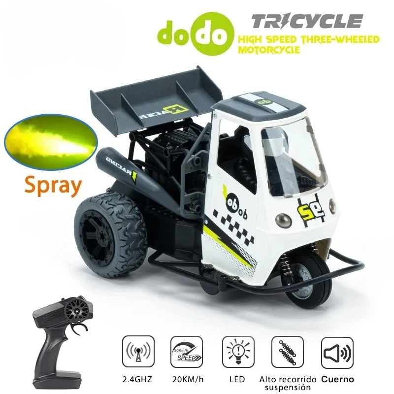 Auto RC a tre ruote con luci Spray 2.4G Telecomando elettrico Emulazione ad alta velocità Motociclette Giocattoli per bambini